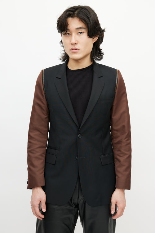 Givenchy Black & Brown Wool Zip Blazer