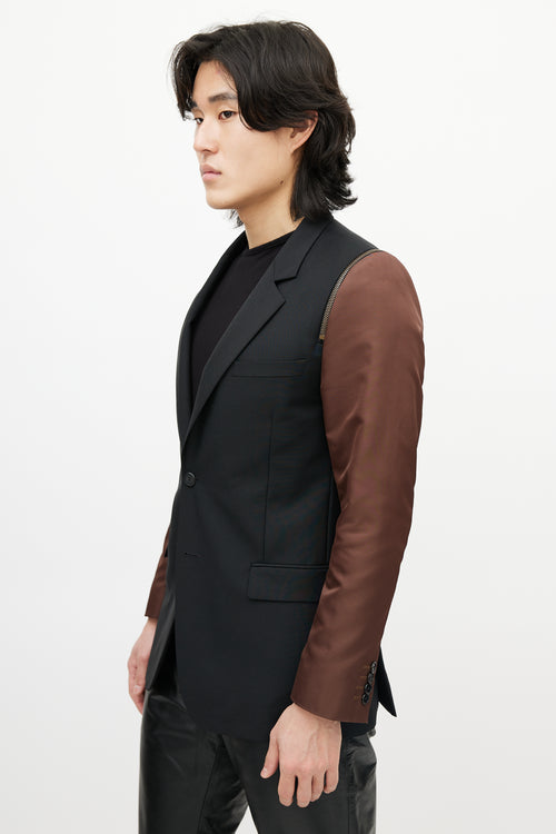 Givenchy Black & Brown Wool Zip Blazer