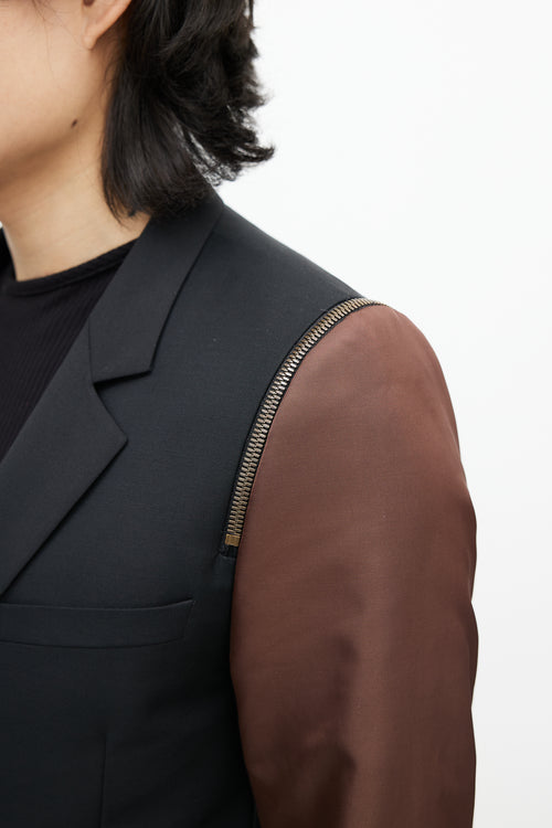 Givenchy Black & Brown Wool Zip Blazer