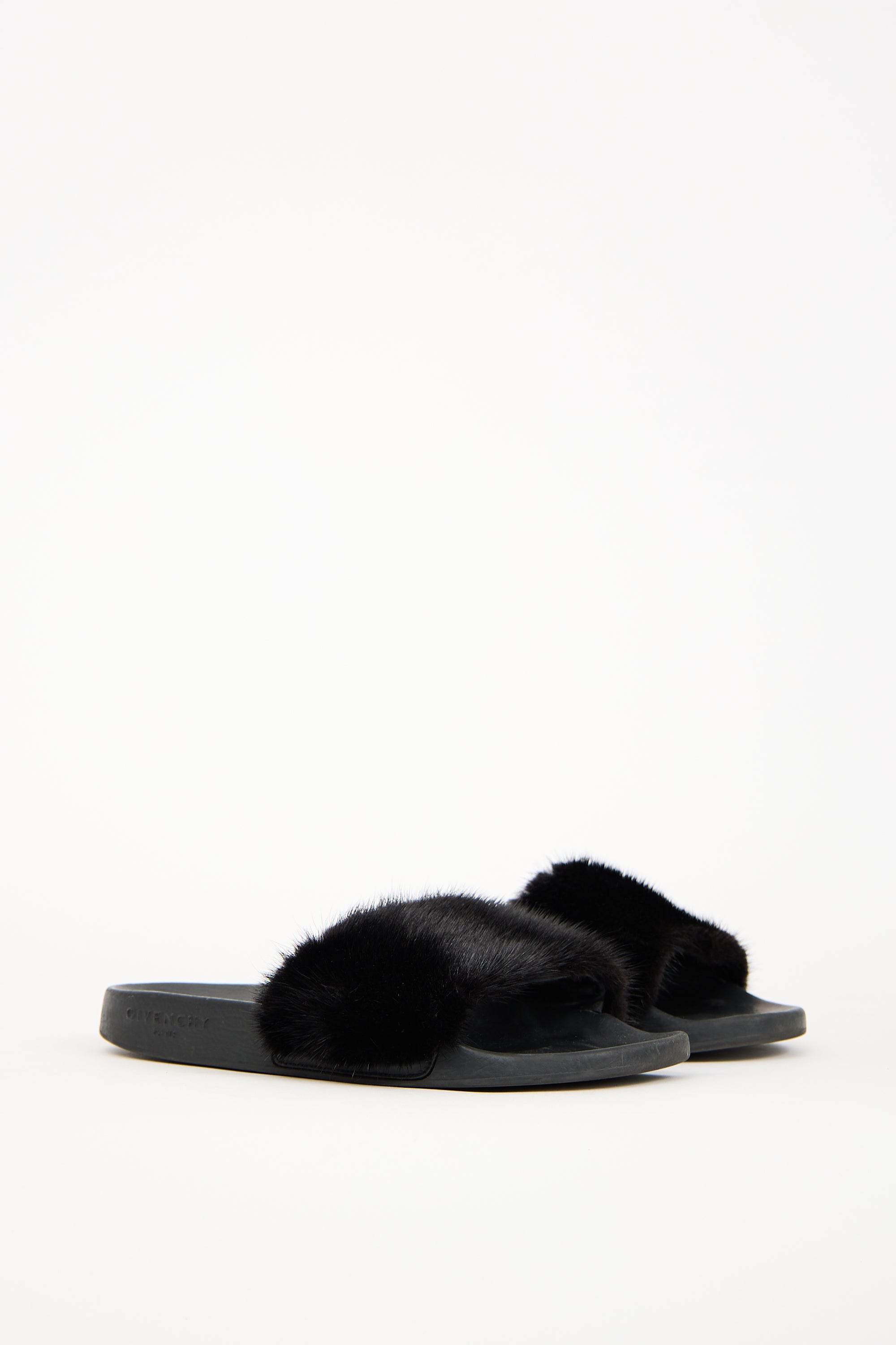 Givenchy Black Fur & Rubber Slide