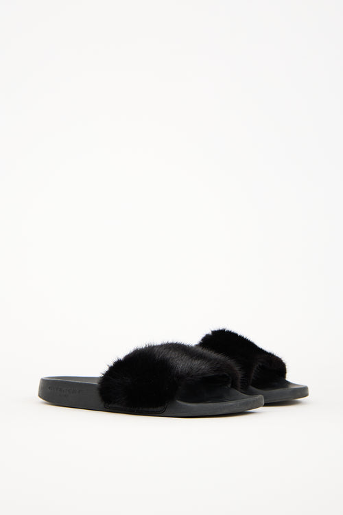 Givenchy Black Fur & Rubber Slide