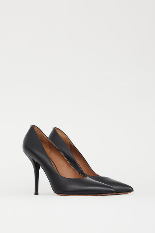 Givenchy Black Leather & Silver Ring Pointed Toe Pump