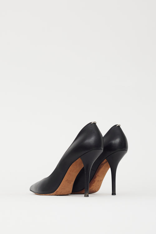 Givenchy Black Leather & Silver Ring Pointed Toe Pump