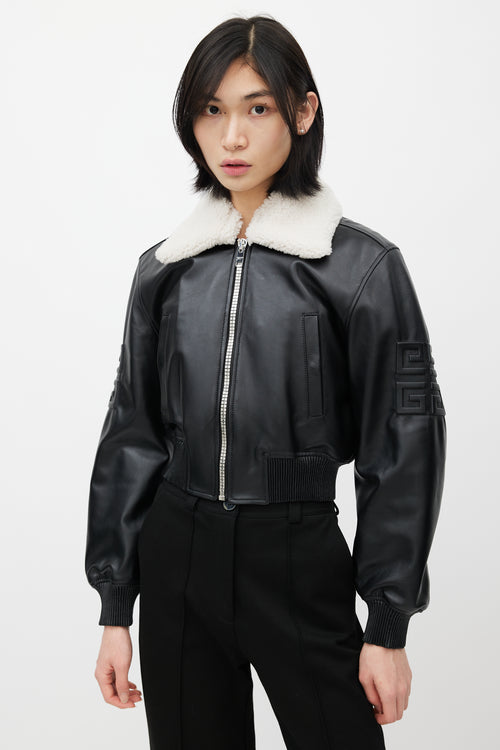 Givenchy Black Leather & Shearling Collar Jacket