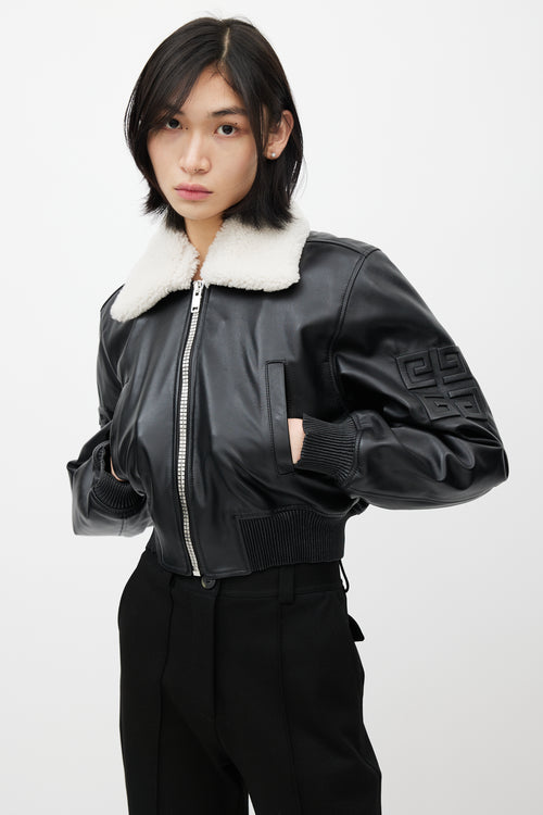 Givenchy Black Leather & Shearling Collar Jacket