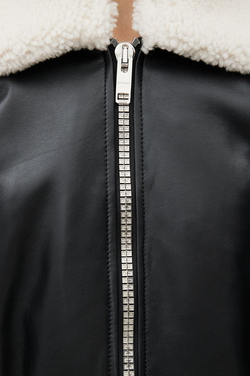 Givenchy Black Leather & Shearling Collar Jacket
