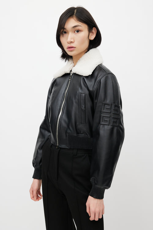 Givenchy Black Leather & Shearling Collar Jacket