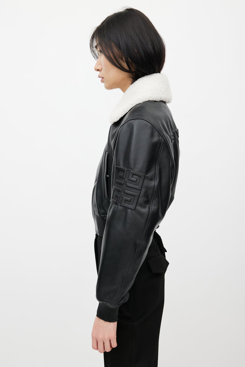 Givenchy Black Leather & Shearling Collar Jacket