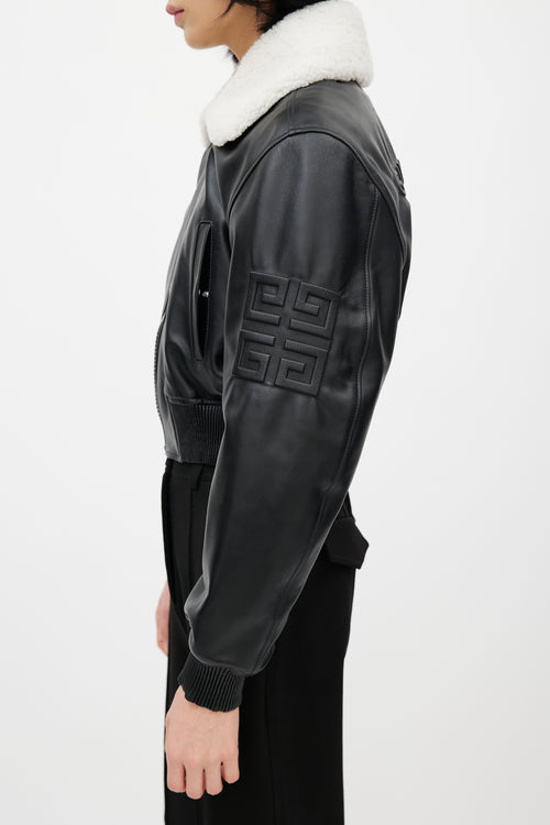 Givenchy Black Leather & Shearling Collar Jacket