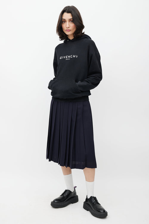 Givenchy Black & White Distressed Logo Hoodie