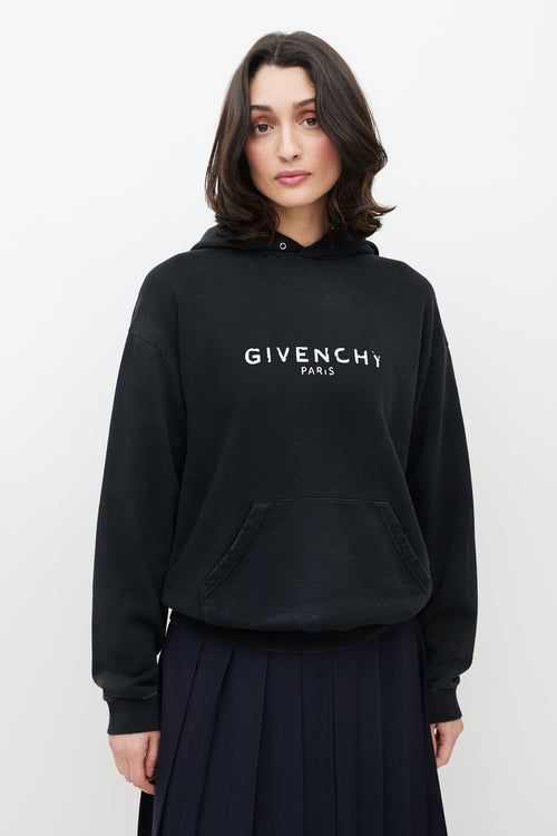 Givenchy Black & White Distressed Logo Hoodie