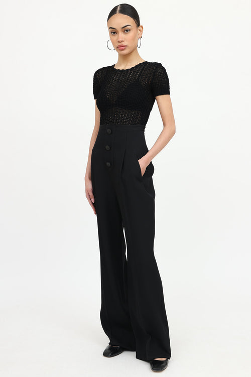 Wool Button Wide Leg Pant