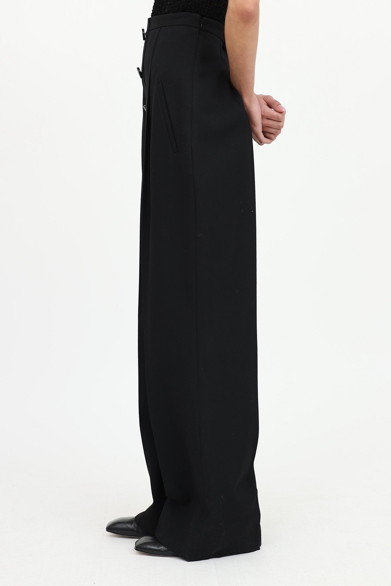 Wool Button Wide Leg Pant