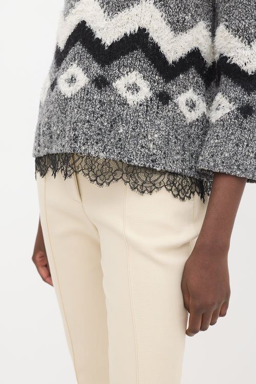 Givenchy Grey & Multicolour Wool Chenille Zig Zag Sweater