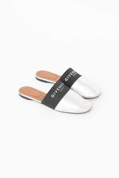 Givenchy Silver & Black Logo Mule