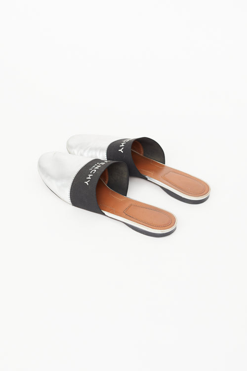 Givenchy Silver & Black Logo Mule