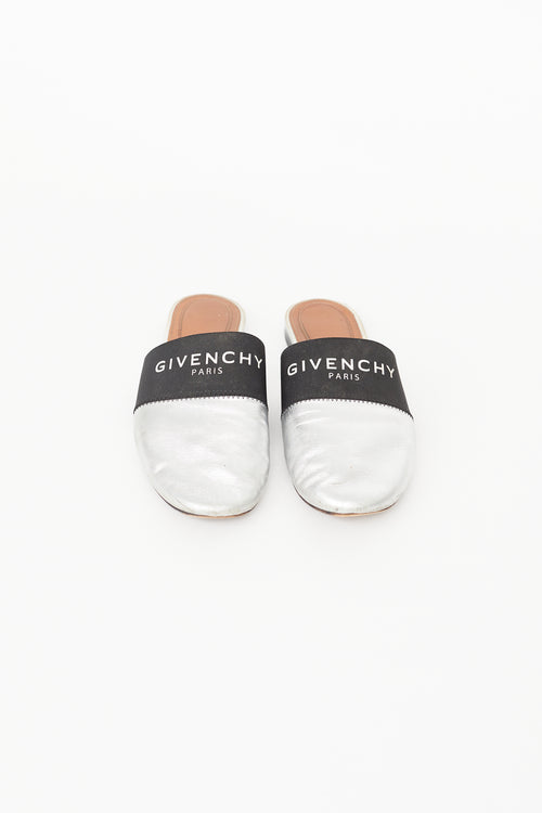 Givenchy Silver & Black Logo Mule