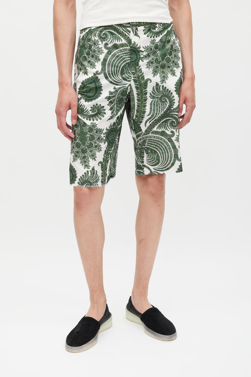 Givenchy White & Green Paisley Shorts