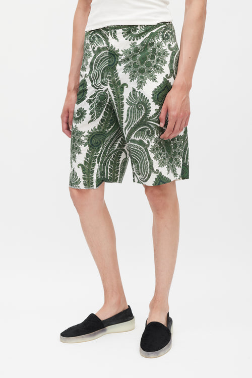 Givenchy White & Green Paisley Shorts