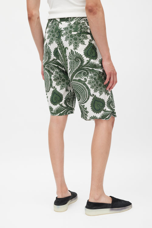 Givenchy White & Green Paisley Shorts