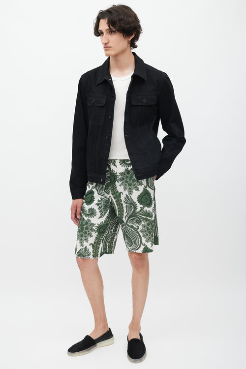 Givenchy White & Green Paisley Shorts