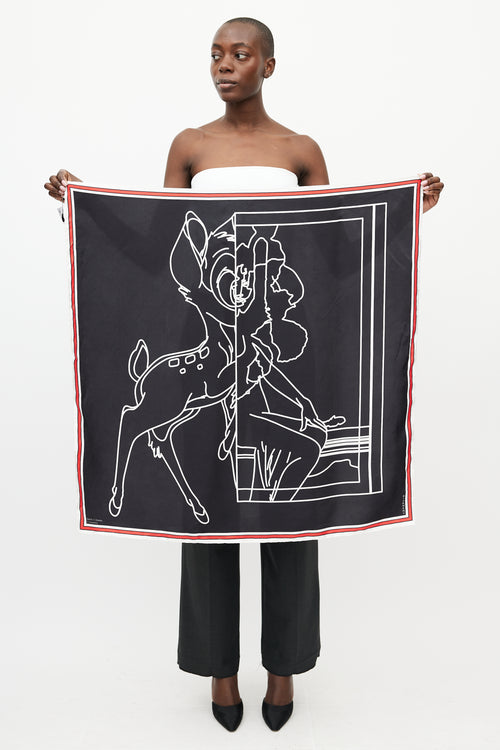 Givenchy X Disney Black & Multi Silk Bambi Scarf