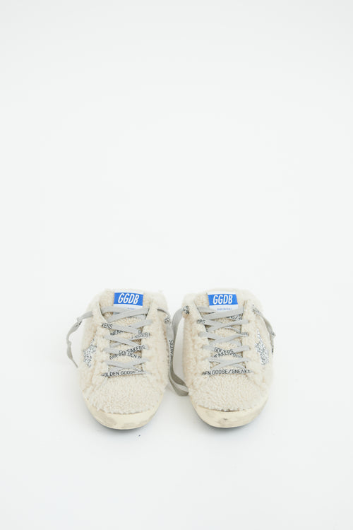 Golden Goose Cream & Silver Shearling Sabot Sneaker Mule