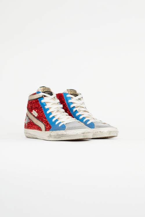 Golden Goose Red & Blue Slide Metallic Sneaker