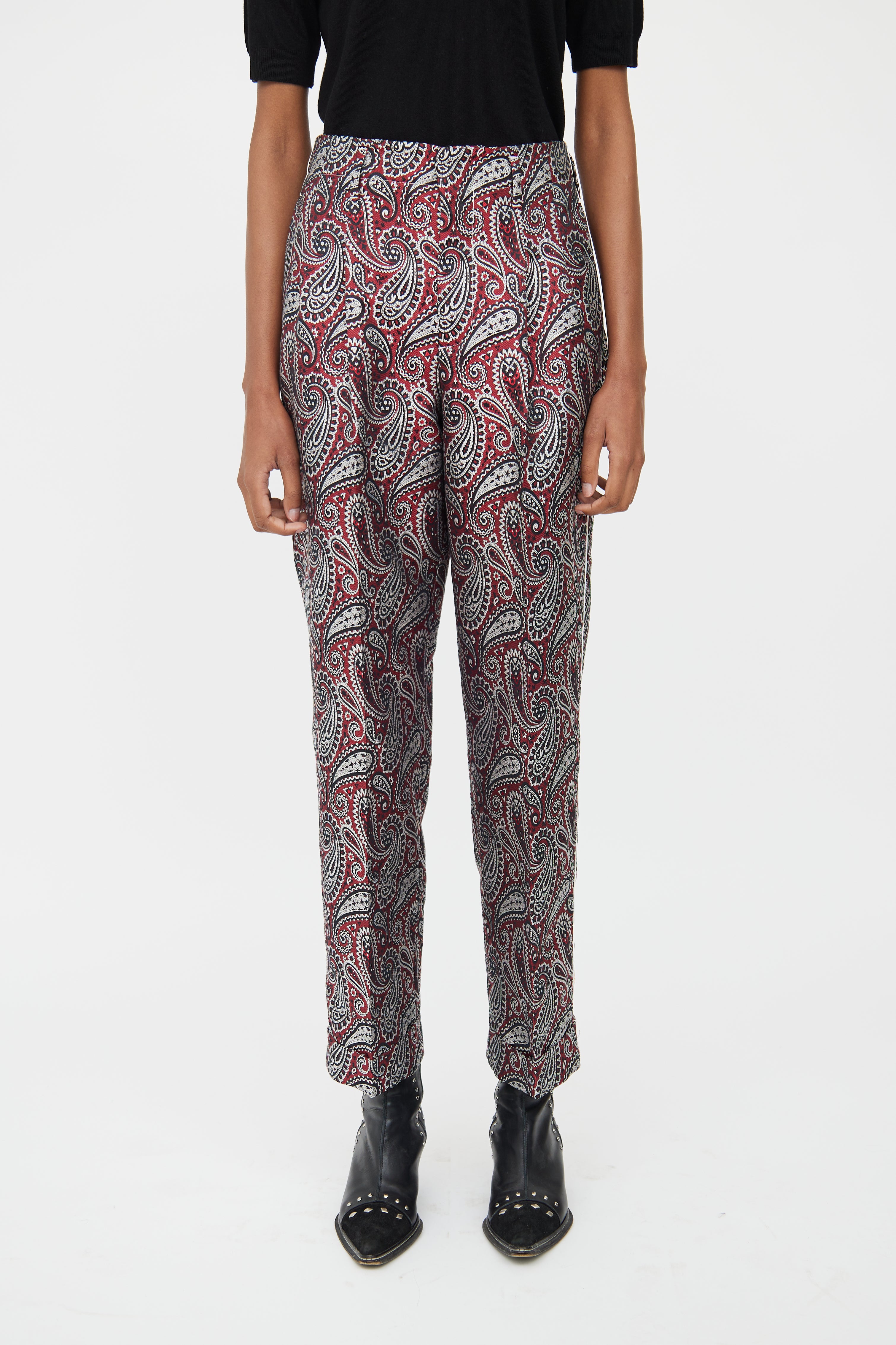 Golden Goose Red & Black Paisley Structured Trouser
