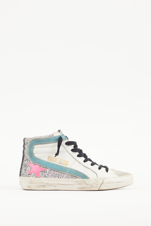 Golden Goose White & Multicolour Glitter Slide Sneaker