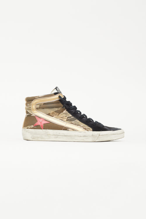 Golden Goose Black & Green Camo Slide Sneaker