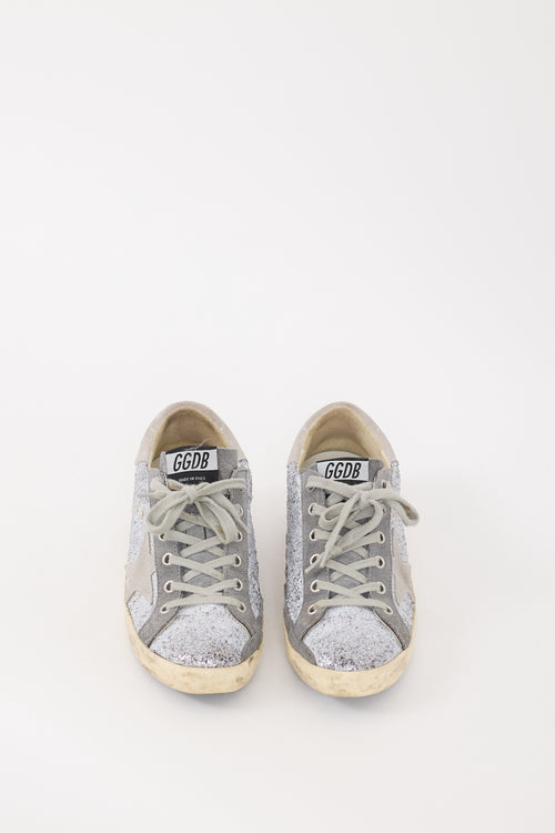 Golden Goose Grey Glitter & Suede Superstar Sneaker