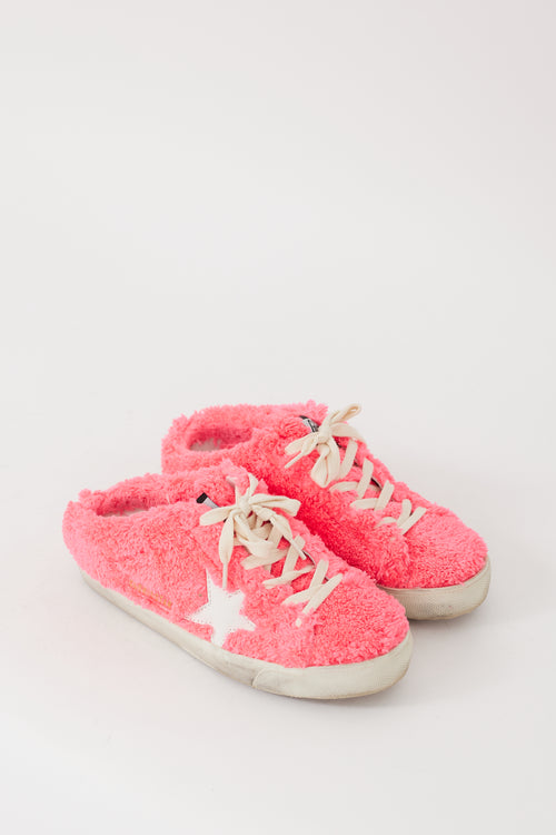 Golden Goose Neon Pink & White Shearling Sabot Sneaker Mule