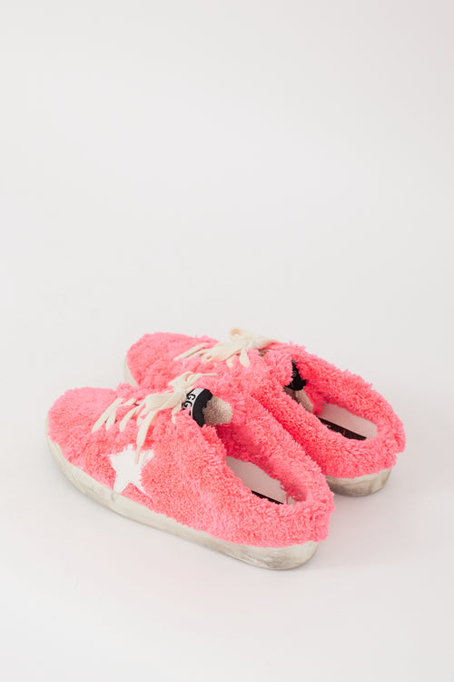 Golden Goose Neon Pink & White Shearling Sabot Sneaker Mule