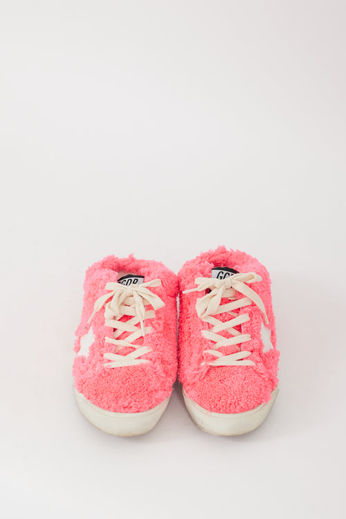 Golden Goose Neon Pink & White Shearling Sabot Sneaker Mule