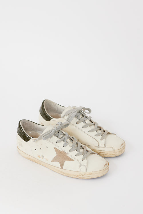 Golden Goose White & Green Leather Superstar Sneaker