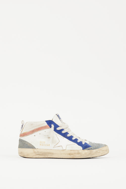 Golden Goose White & Blue Leather Midstar Perforated Sneaker