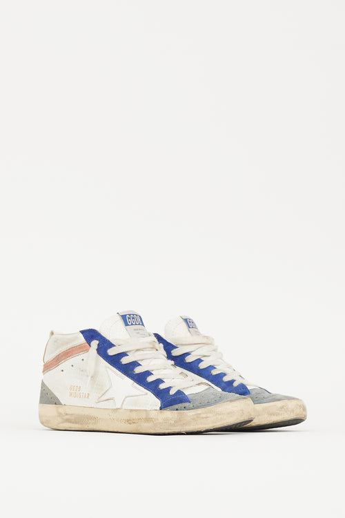Golden Goose White & Blue Leather Midstar Perforated Sneaker