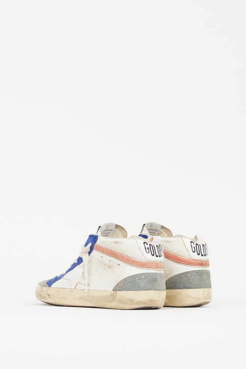 Golden Goose White & Blue Leather Midstar Perforated Sneaker