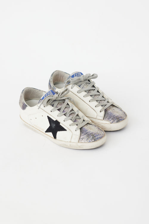 Golden Goose White & Navy Sequin Superstar Sneaker