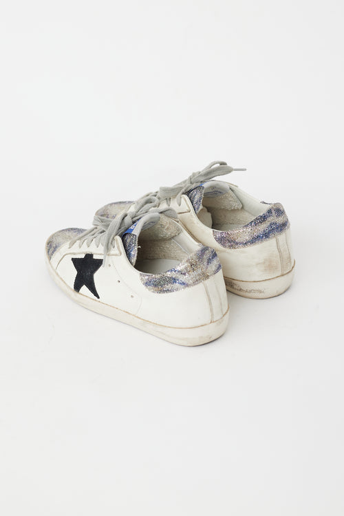 Golden Goose White & Navy Sequin Superstar Sneaker
