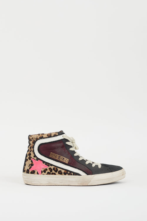 Golden Goose Burgundy & Multi Hair & Suede Slide Sneaker