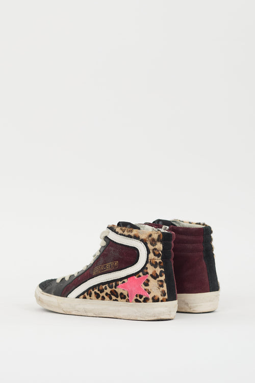 Golden Goose Burgundy & Multi Hair & Suede Slide Sneaker