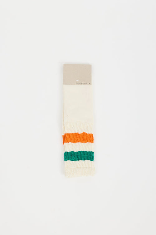 Golden Goose Cream & Multi Striped Rib High Socks