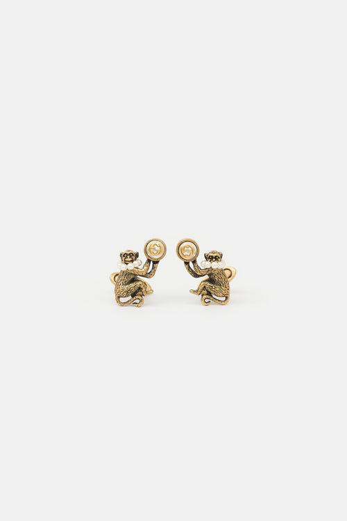 Gucci Antiqued Gold & Pearl Cufflinks