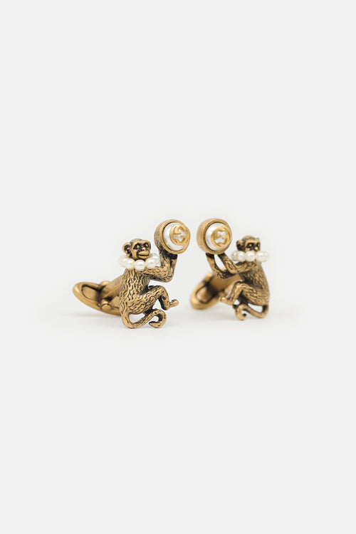 Gucci Antiqued Gold & Pearl Cufflinks