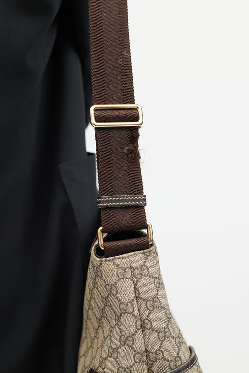 Gucci Beige & Brown GG Supreme Canvas Messenger Diaper Bag