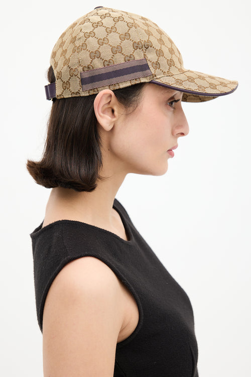 Gucci Beige & Purple GG Canvas Web Baseball Hat