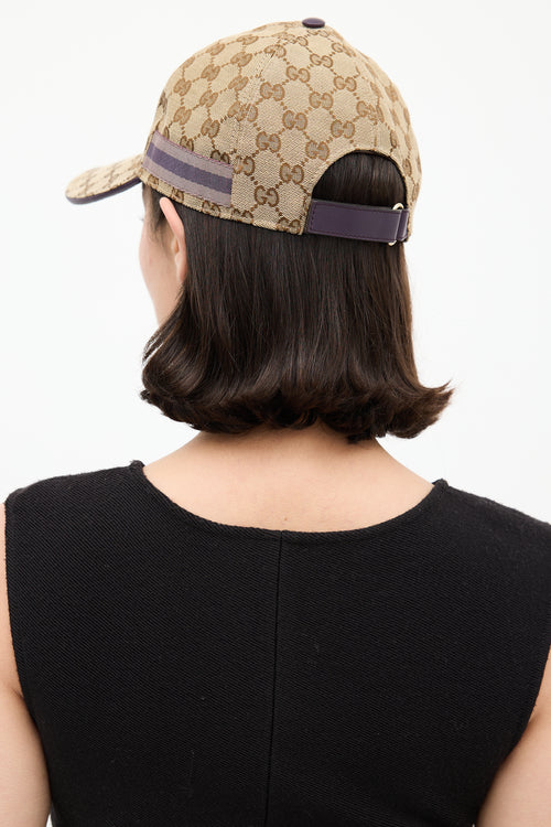 Gucci Beige & Purple GG Canvas Web Baseball Hat
