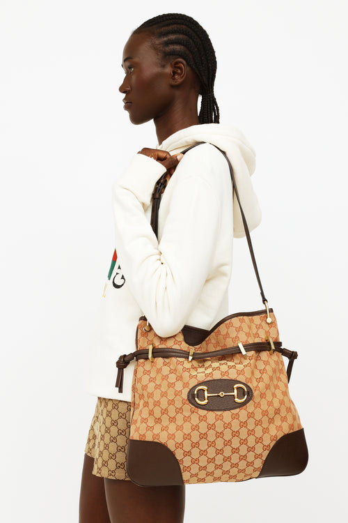 Gucci 2020 Beige & Brown Horsebit 1955 Messenger Bag